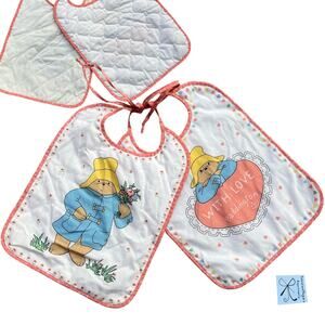 Paddington Bear 2-Ct Vintage Fabric Bibs Baby OS